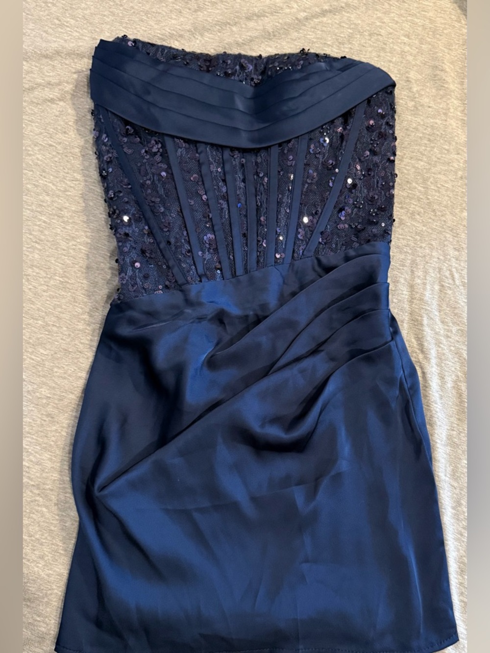 Navy Sequin Bodice Evening Dress - Women
